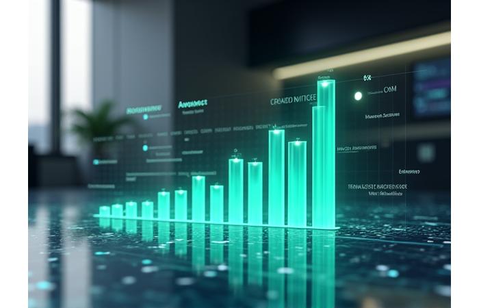 Gráfico de barras virtual mostrando mejora de productividad y reducción de estrés en una empresa.