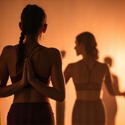 Grupo de personas practicando Hot Yoga en sala cálida